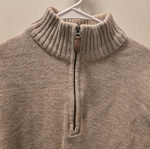 St John's Bay 1/4 Zip Pullover Beige Sweater 100% Cotton Mens Medium Tan - Picture 6 of 9